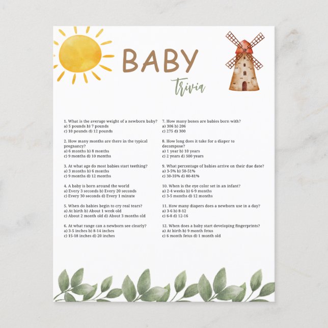 Lámina Juego Trivia Baby Shower (Anverso)