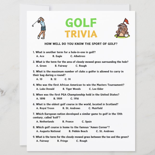 Lámina Juego Trivia Golf (Anverso)
