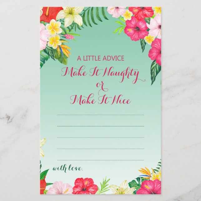 Lámina Juego tropical Luau Bridal Shower (Anverso)