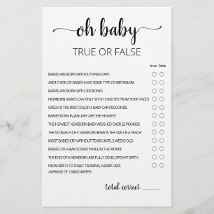 Lámina Juego verdadero o falso Baby Trivia juego con resp