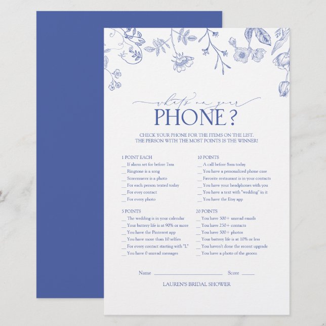 Lámina Juego victoriano de ducha azul y blanca (Anverso / Reverso)