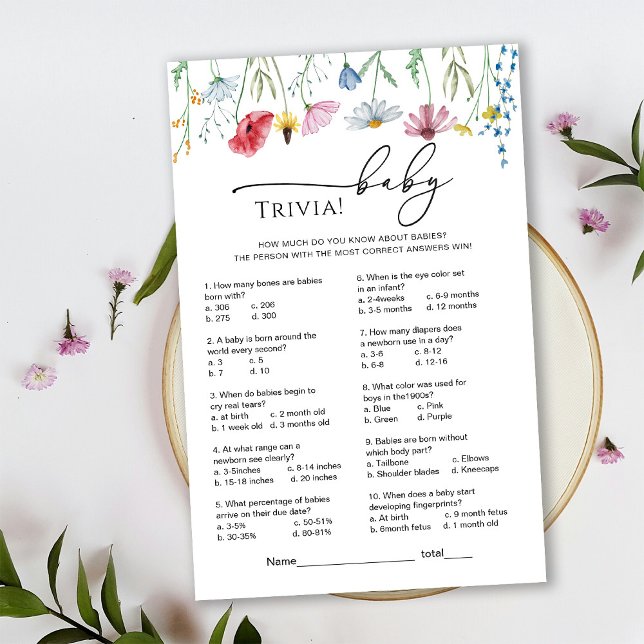 Lámina Juego Wildflowers Baby Shower Trivia (Subido por el creador)