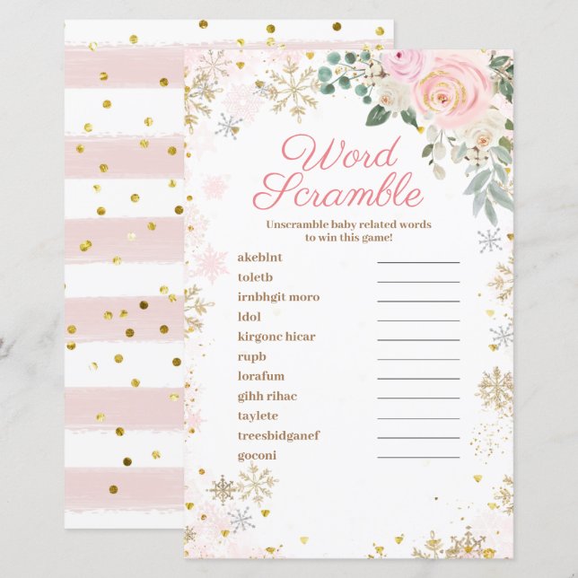 Lámina Juego Word Scramble Winter Floral Rosa Copos de ni (Anverso / Reverso)