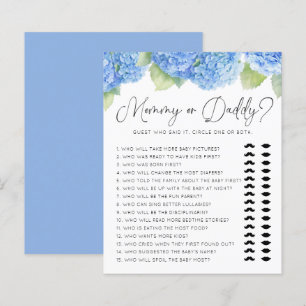 Lámina Juegos Baby Shower Blue Hydrangea Mommy o Daddy