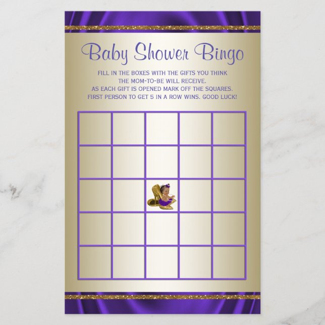 Lámina Juegos Baby Shower Chica de Bingo Baby Shower Purp (Anverso)