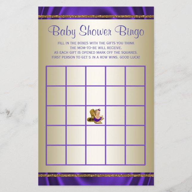 Lámina Juegos Baby Shower Chica de Bingo Baby Shower Purp (Anverso)