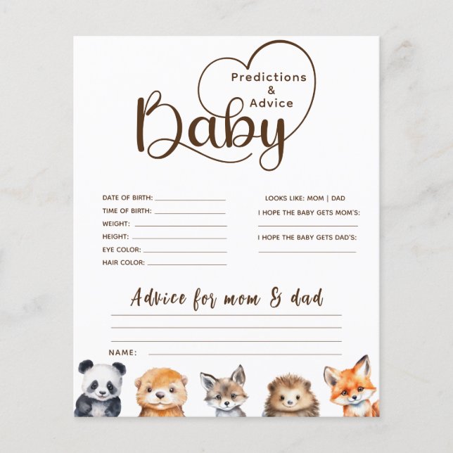 Lámina Juegos Baby Shower de Predicciones y Consejos para (Anverso)