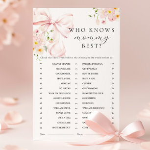 Lámina Juegos de Actividades de Baby Shower con Lazo Rosa