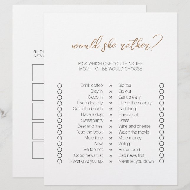 Lámina Juegos de Baby Shower de Bingo Mínimo Moderno De D (Anverso / Reverso)