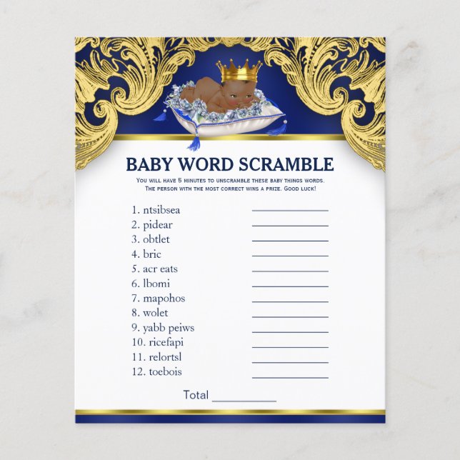 Lámina Juegos de Baby Shower del Príncipe Afroamericano (Anverso)