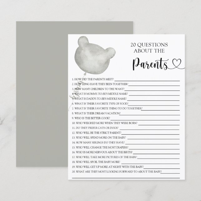 Lámina Juegos de Balloon Silver Bear sobre los padres (Anverso / Reverso)