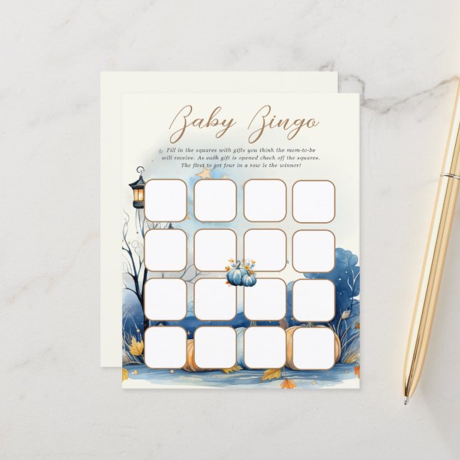 Lámina Juegos de bingo Blue Gold Pumpkin Bridal Shower (Anverso/Reverso In Situ)