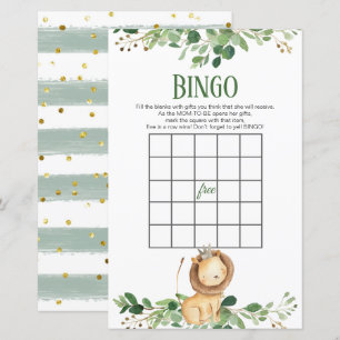 Lámina Juegos de Bingo de Baby Shower de Prince Lion Gree