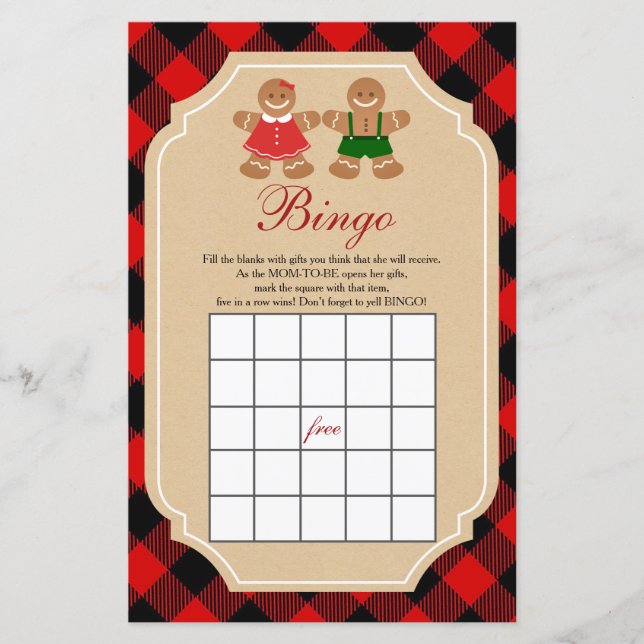 Lámina Juegos de Bingo de Género de Fiestas de Gingerbrea (Anverso)