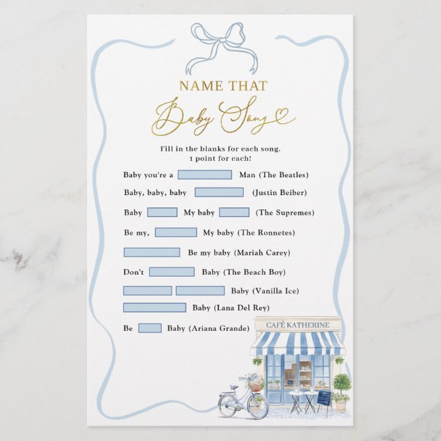 Lámina Juegos de Canciones para Nombrar al Bebé en el Caf (Anverso)