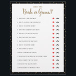 Lámina Juegos de Despedida de Soltera Adivina Quién Novia<br><div class="desc">Sencillo diseño en blanco y negro con lunares dorados, juego de cuestionario "Adivina Quién" con labios rojos o bigote negro para marcar la respuesta. ¡Asegúrate de preguntarle a la novia y al novio las preguntas de antemano! El color de fondo es personalizable. ¿No quieres imprimir tus propios juegos de despedida...</div>