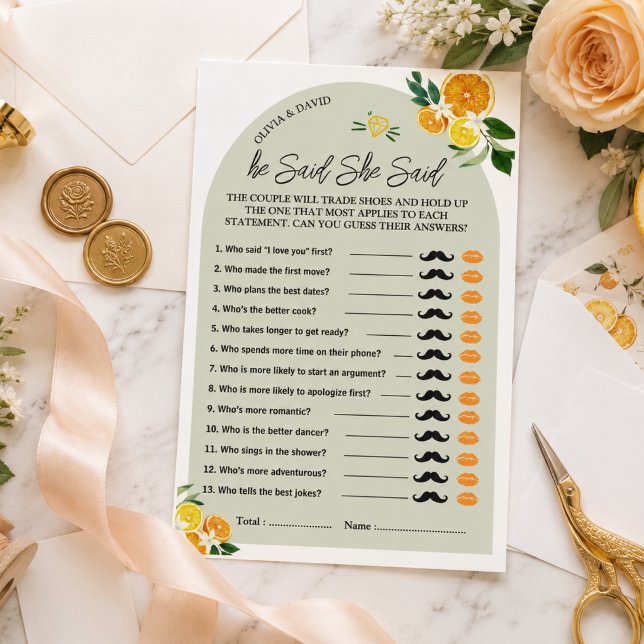 Lámina Juegos de Despedida de Soltera Ella Encontró Su Me (She Found Her Main Squeeze Bridal Shower Games party he said she said with custom name)