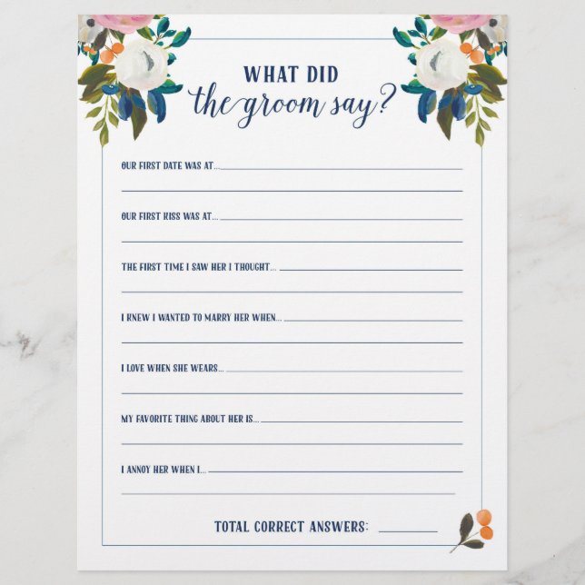 Lámina Juegos de Despedida de Soltera ¿Qué dijo el Novio? (Anverso)