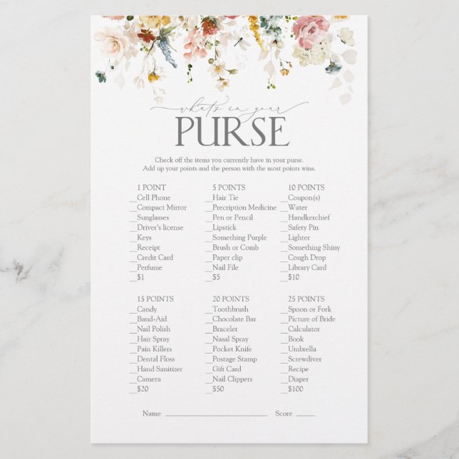 Lámina Juegos de ducha de novia acuarela de flores de jar (Anverso)