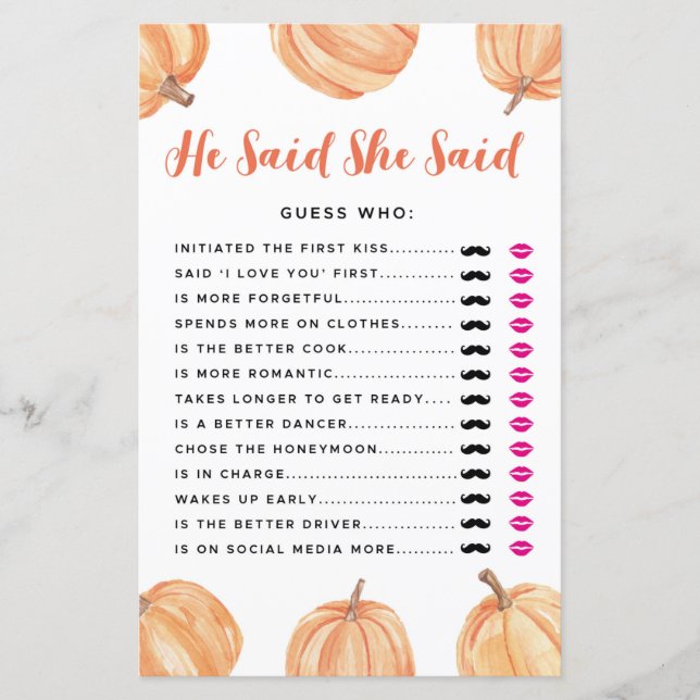 Lámina Juegos De Ducha De Novias Dijo Que Dijo Calabaza (Anverso)