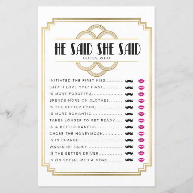 Lámina Juegos De Ducha De Novias Dijo Que Dijo Juego Art  (Anverso)