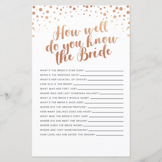 Lámina Juegos De Ducha De Novias Qué Tan Bien Conoce A La (Anverso)