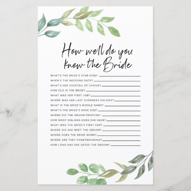 Lámina Juegos De Ducha De Novias Qué Tan Bien Conoce A La (Anverso)