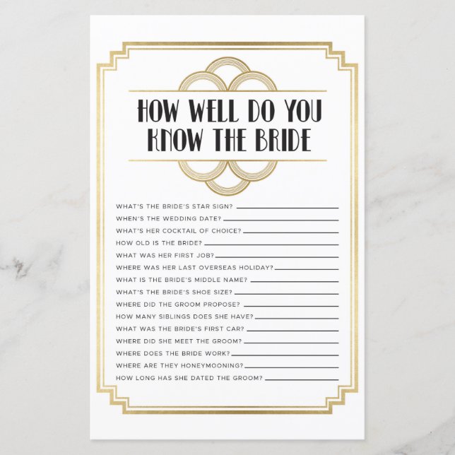 Lámina Juegos De Ducha De Novias Qué Tan Bien Conoce El A (Anverso)