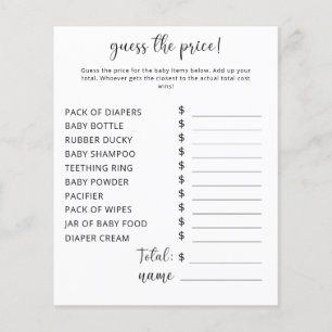 Lámina juegos de fiesta Juego de adivinanzas de precios