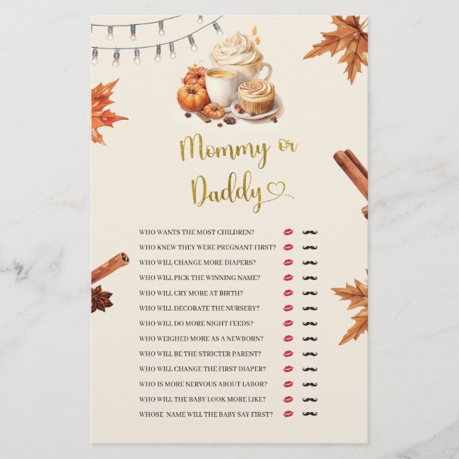 Lámina Juegos de mamá o papi de calabaza otoñales (Anverso)