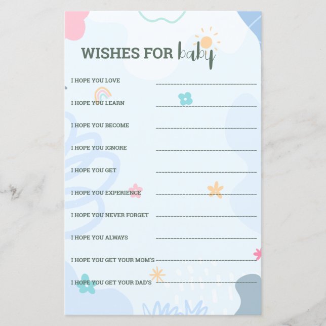 Lámina Juegos de predicción para una linda ducha de bebé (Anverso)