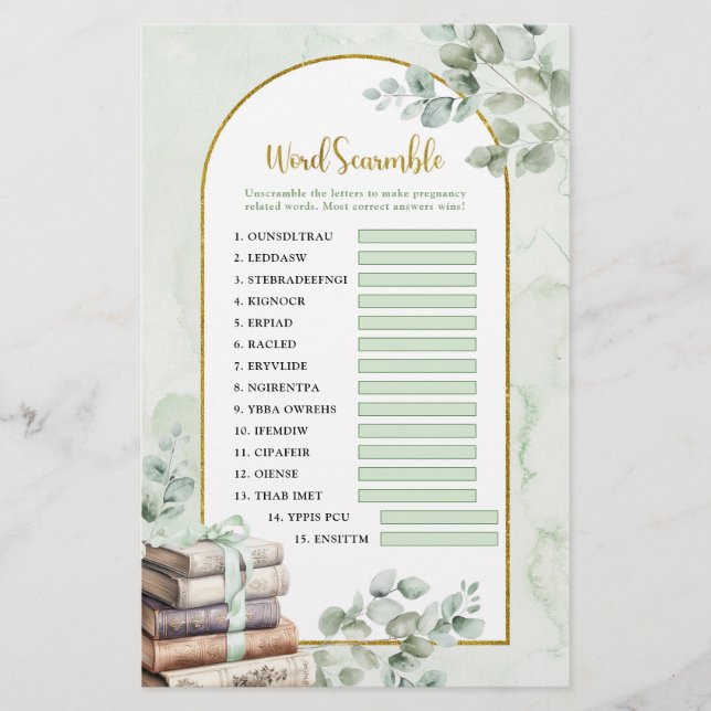 Lámina Juegos de Word Scramble de libro de cuentos de veg (Anverso)