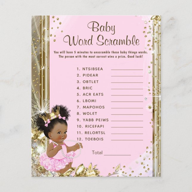 Lámina Juegos para Baby Shower de Princesa (Anverso)