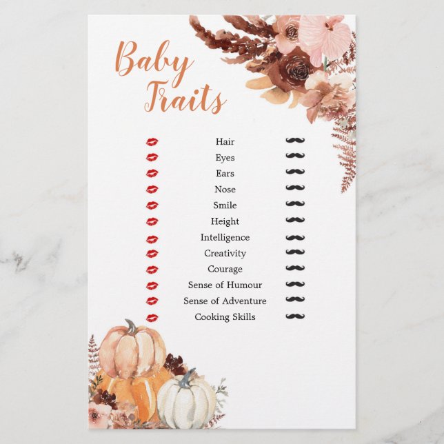 Lámina Juegos Rustic Boho Pumpkin Baby Shower Baby Trats (Anverso)