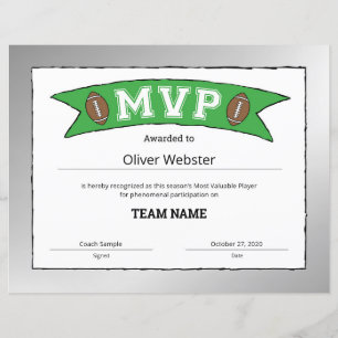 Lámina Jugador MVP - Certificado de Fútbol MVP