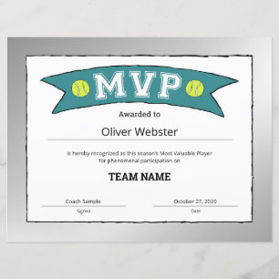 Lámina Jugador MVP - Certificados MVP - Certificado de te