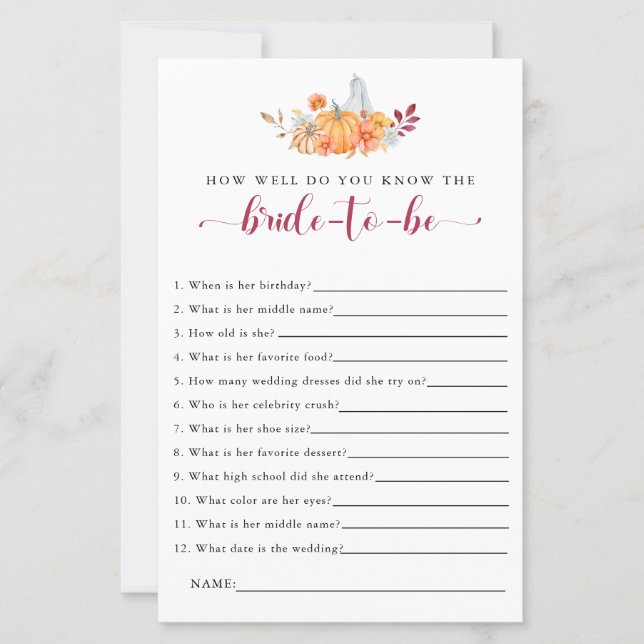 Lámina Jugar a la ducha nupcial ¿Qué tan bien conoces a l (Anverso)