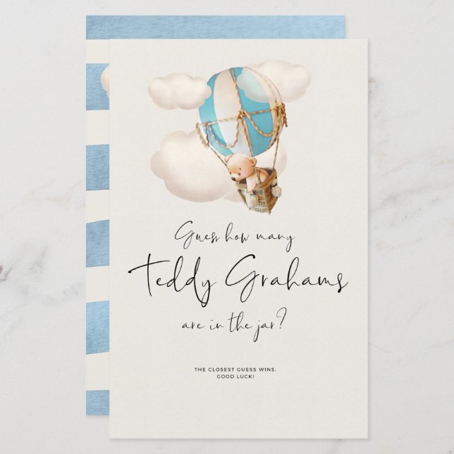 Lámina Jugar con Baby Shower - ¿Cuántos Teddy Grahams? (Anverso / Reverso)