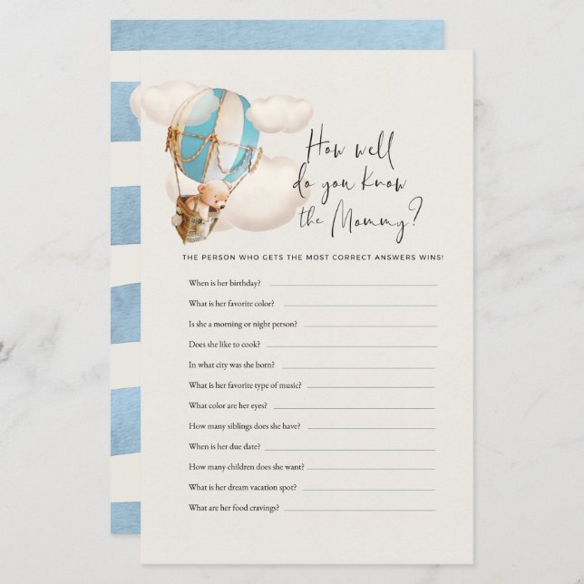 Lámina Jugar con Baby Shower - ¿Qué tan bien conoces a ma (Anverso / Reverso)