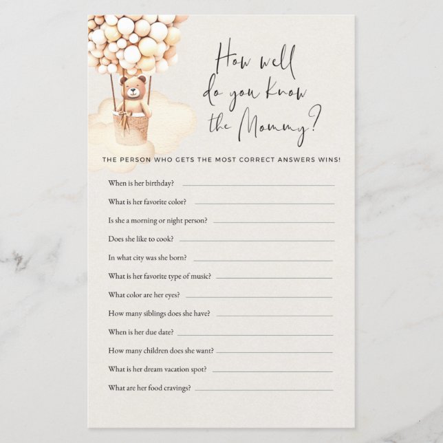Lámina Jugar con Baby Shower ¿Qué tan bien sabes? (Anverso)