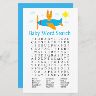 Lámina Juguete avión Baby Shower Word Search Game