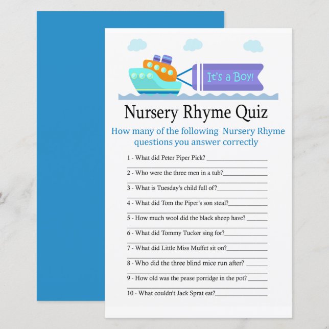 Lámina Juguete Nursery Rhyme Prueba de bebé juego de duch (Anverso / Reverso)