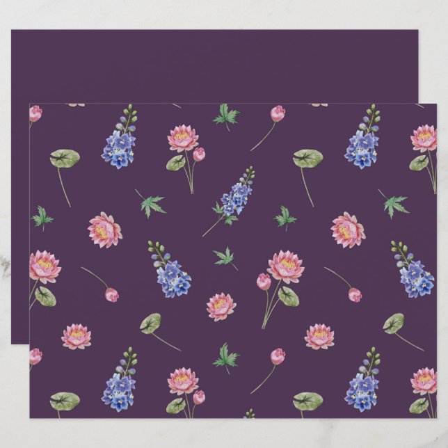 Lámina Julio Flowers Larkspur Water Lily Scrapbook (Anverso / Reverso)