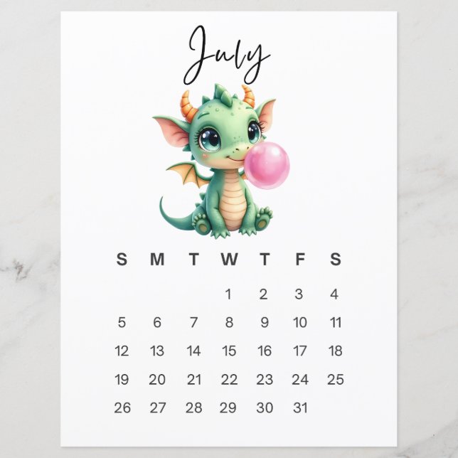 Lámina July Baby Dragon Art Print Whimsical Fantasy (Anverso)