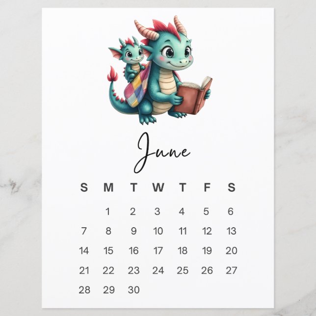 Lámina June Baby Dragon Playful Fantasy Monthly Calendar (Anverso)