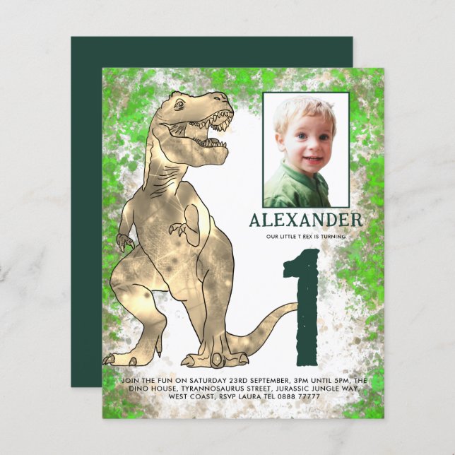 Lámina Jungla de Dinosaurios Foto del primer cumpleaños d (Anverso / Reverso)