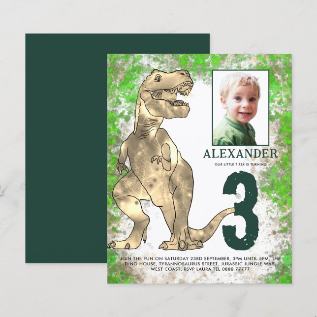 Lámina Jungla de Dinosaurios Foto del tercer cumpleaños d (Anverso / Reverso)