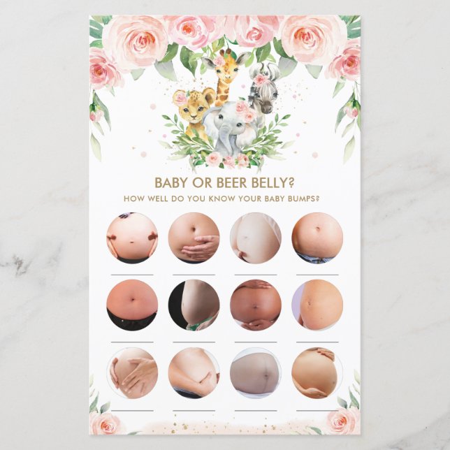 Lámina Jungle Animales Floral Baby o Beer Belly Game (Anverso)