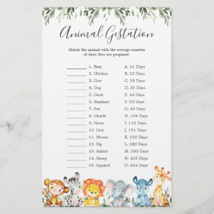 Lámina Jungle Animals Baby Shower Juego de gestación anim