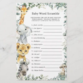 Lámina Jungle Animals Greenery Baby Word Scramble Game